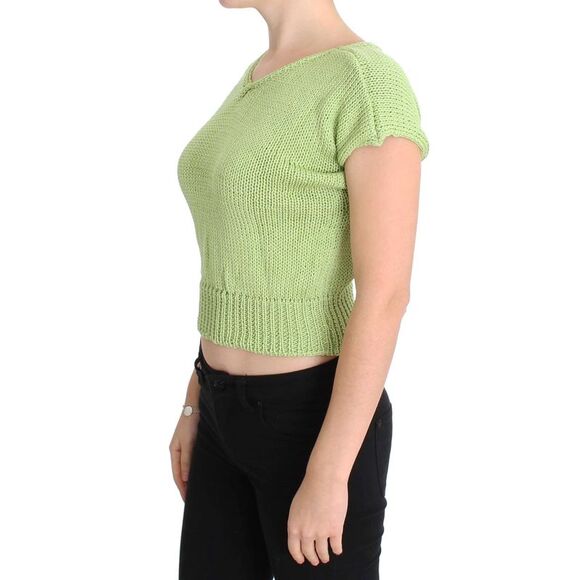 PINK MEMORIES Lime Green Knit Short Sleeve VNeck Top Women Green Sweaters - Picture 2 of 6